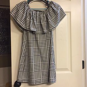 Urban outfitters plaid off shoulder ruffle dress
